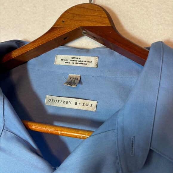 Geoffrey Beene Light Blue Long Sleeve Sateen Dress Shirt Size XL Button Up - Picture 2 of 6